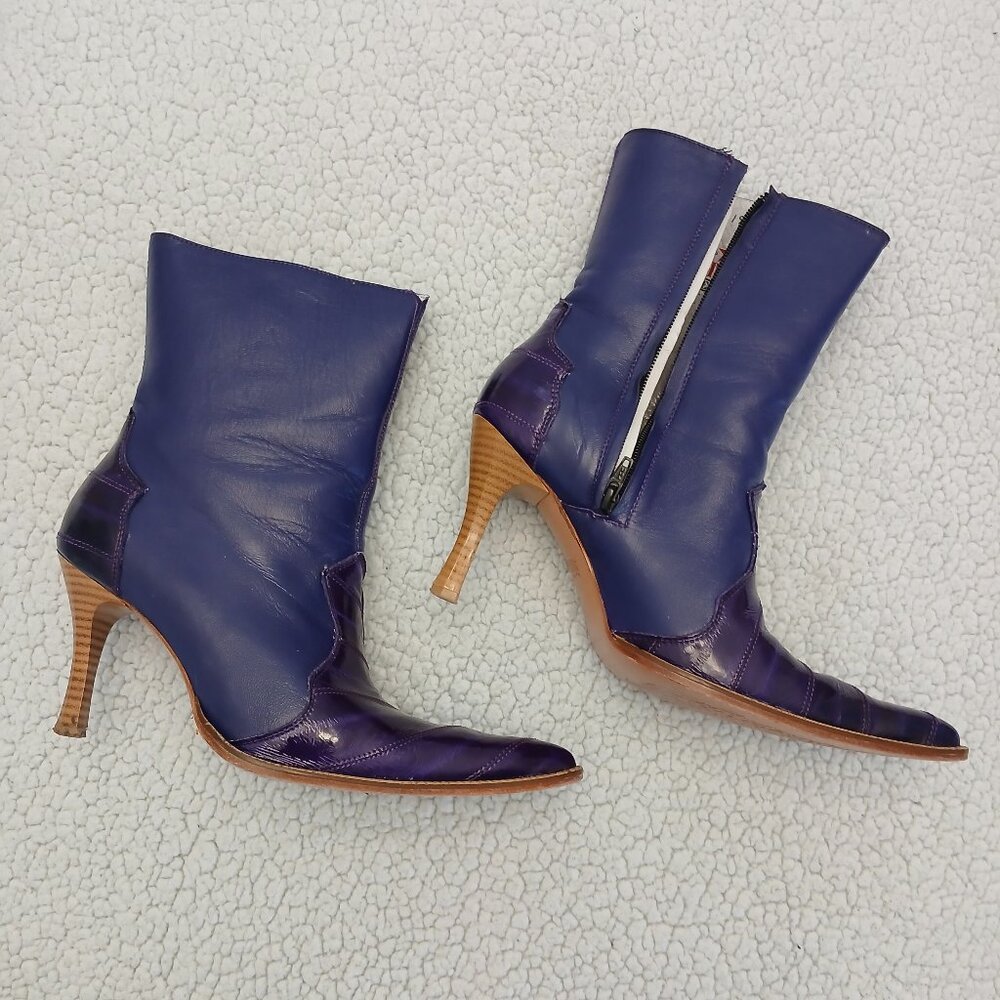 Exotic Purple Leather and Eel Skin Boots - size 10